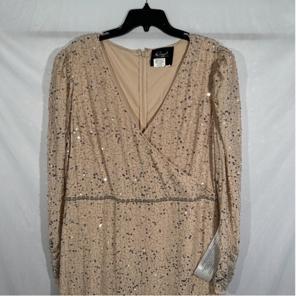 NEW $598 Mac Duggal [ 16 ] Sequin Floral Embellished Long Sleeve‎ Gown Nude - Picture 8 of 16